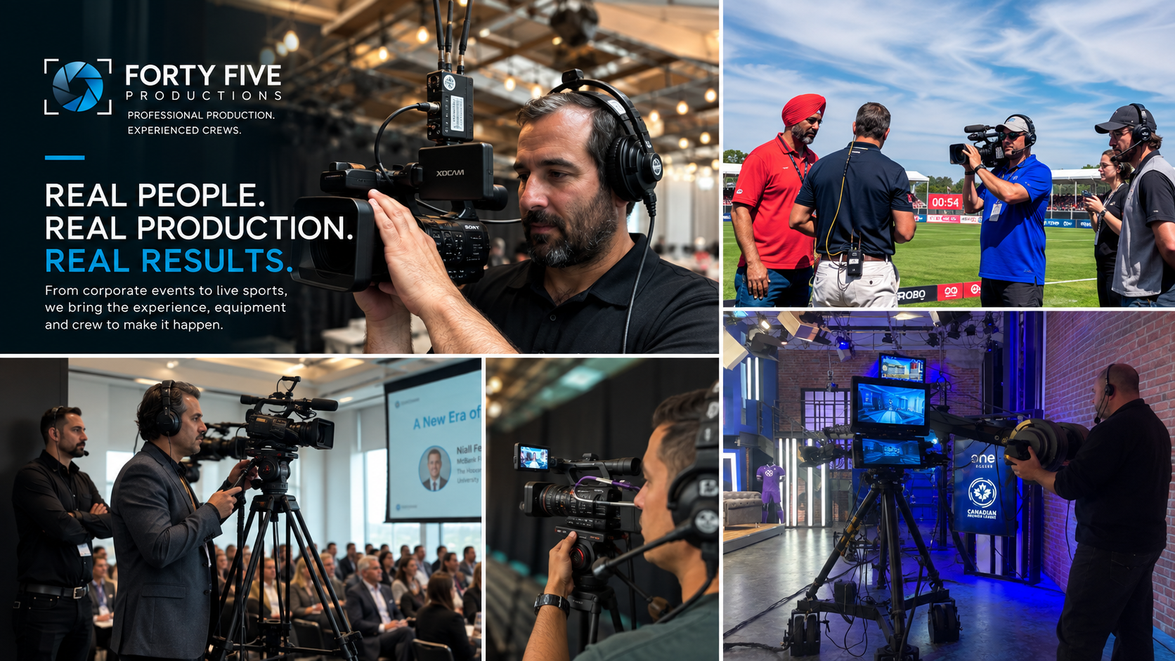 Professional camera operators working together during a field production